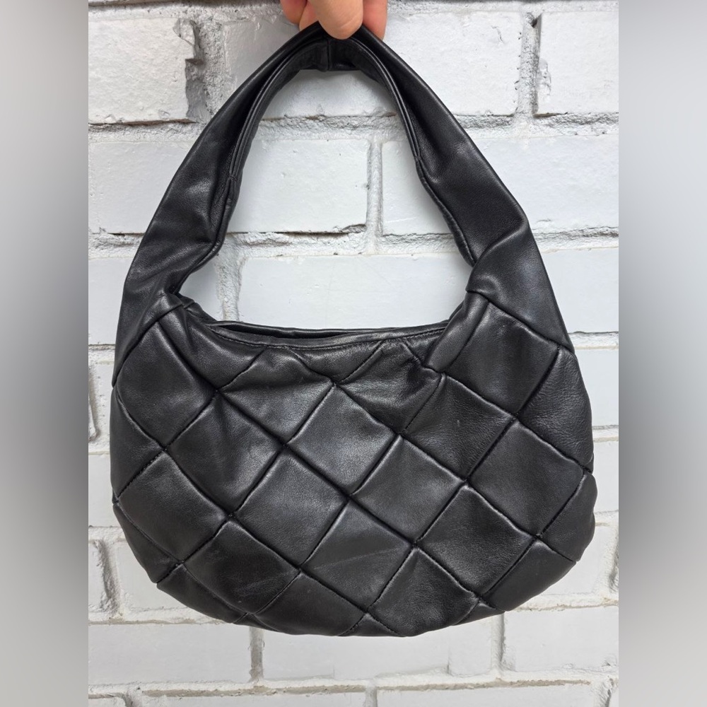 FALOR Quilted Buttery Leather shoulder crescent bag purse –Made in Italy, black